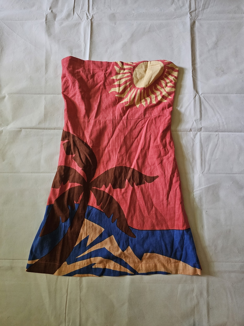 Billabong Red Strapless Tropical Sun & Palm Print Dress